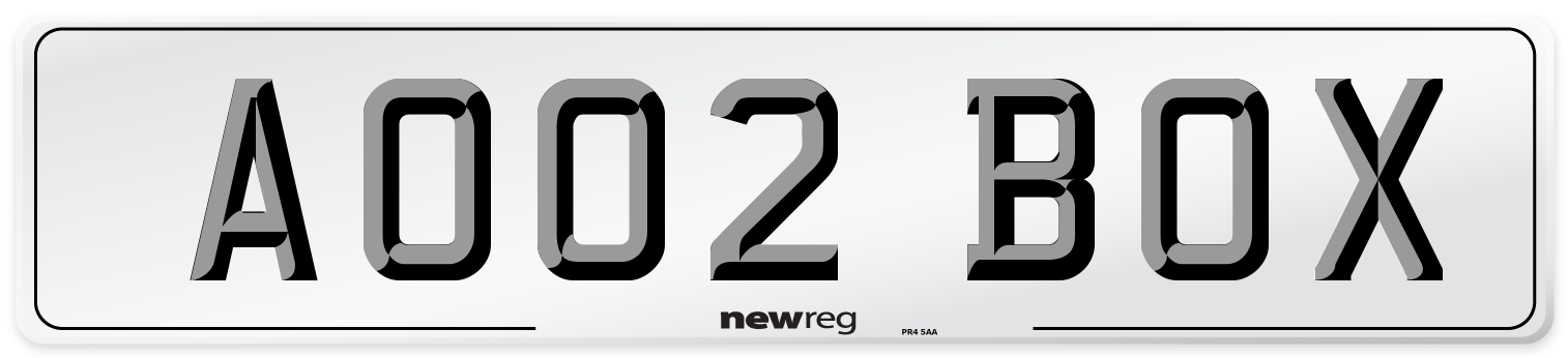 AO02 BOX Number Plate from New Reg